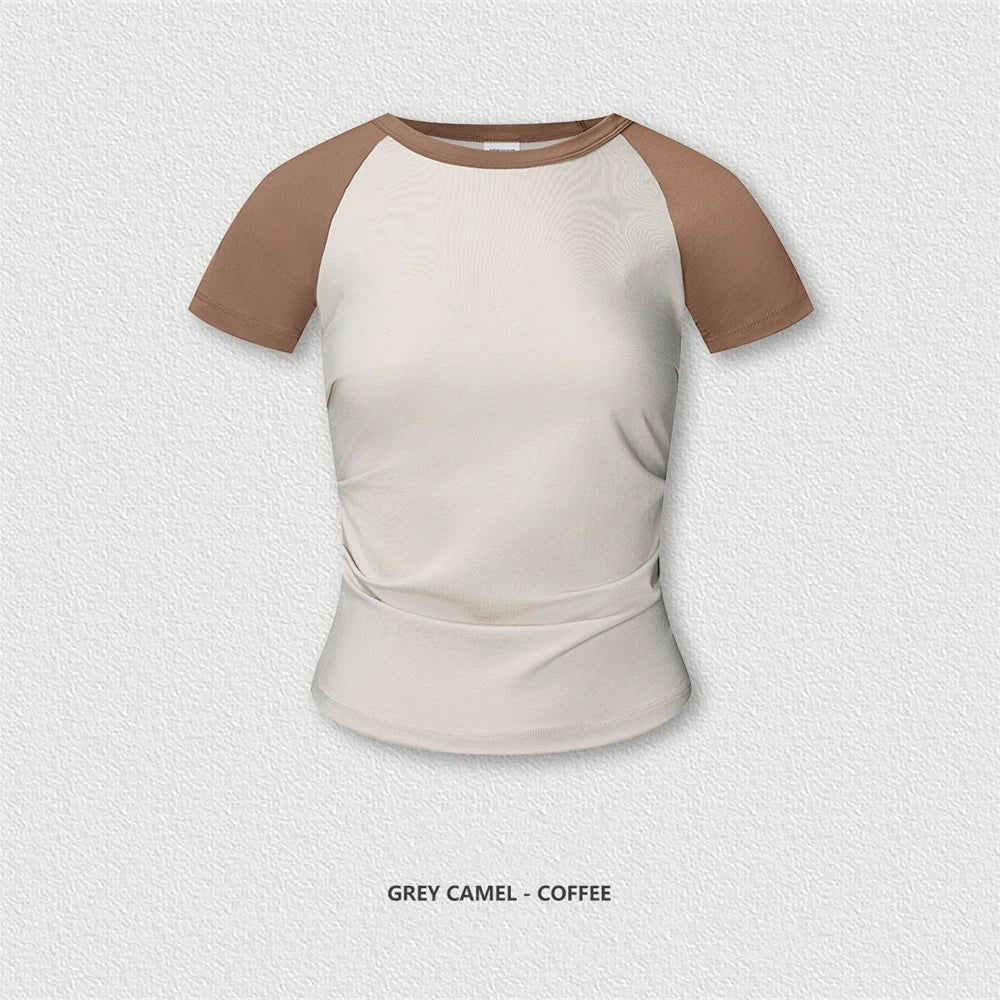 ZODF Hotsweet Summer Women Raglan Sleeve T-Shirts Girls Slim Fit 150gsm Casual Patchwork O Neck T Shirt Brand Tees HY1021