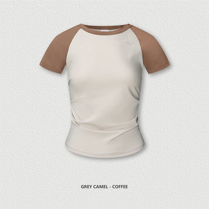 ZODF Hotsweet Summer Women Raglan Sleeve T-Shirts Girls Slim Fit 150gsm Casual Patchwork O Neck T Shirt Brand Tees HY1021