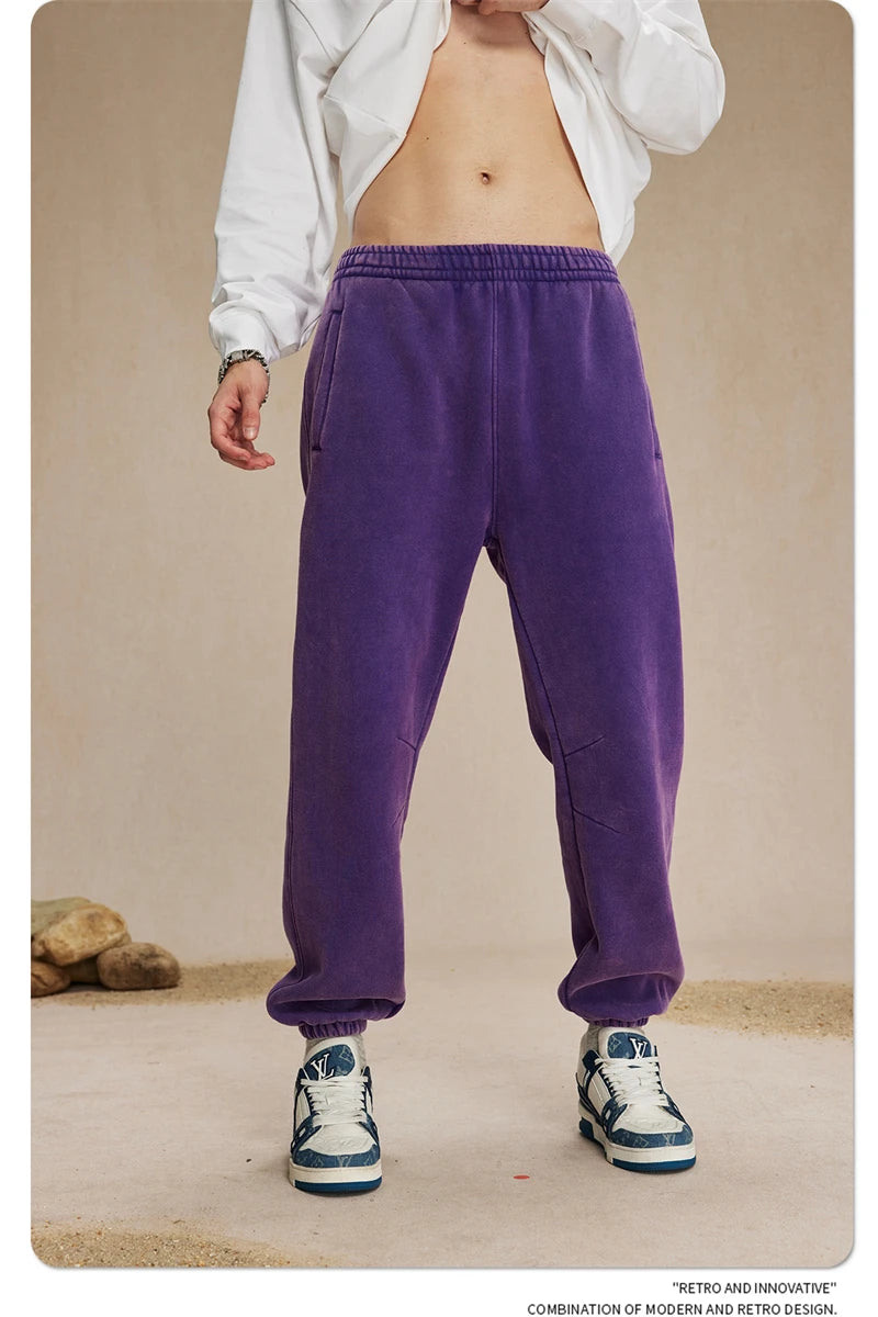 ZODF Retro Winter 360gsm Batik Washed Fleece Sweatpants Unisex Loose Drawstring Warm Joggers HY0714