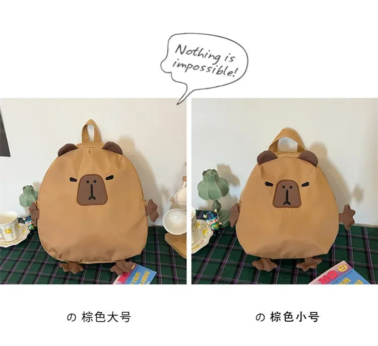 Kawaii Capybara Nylon School Bag Laptop Backpack Cartoon Children's Backpack Travel Casual Book Bags Large Capacity Backpack