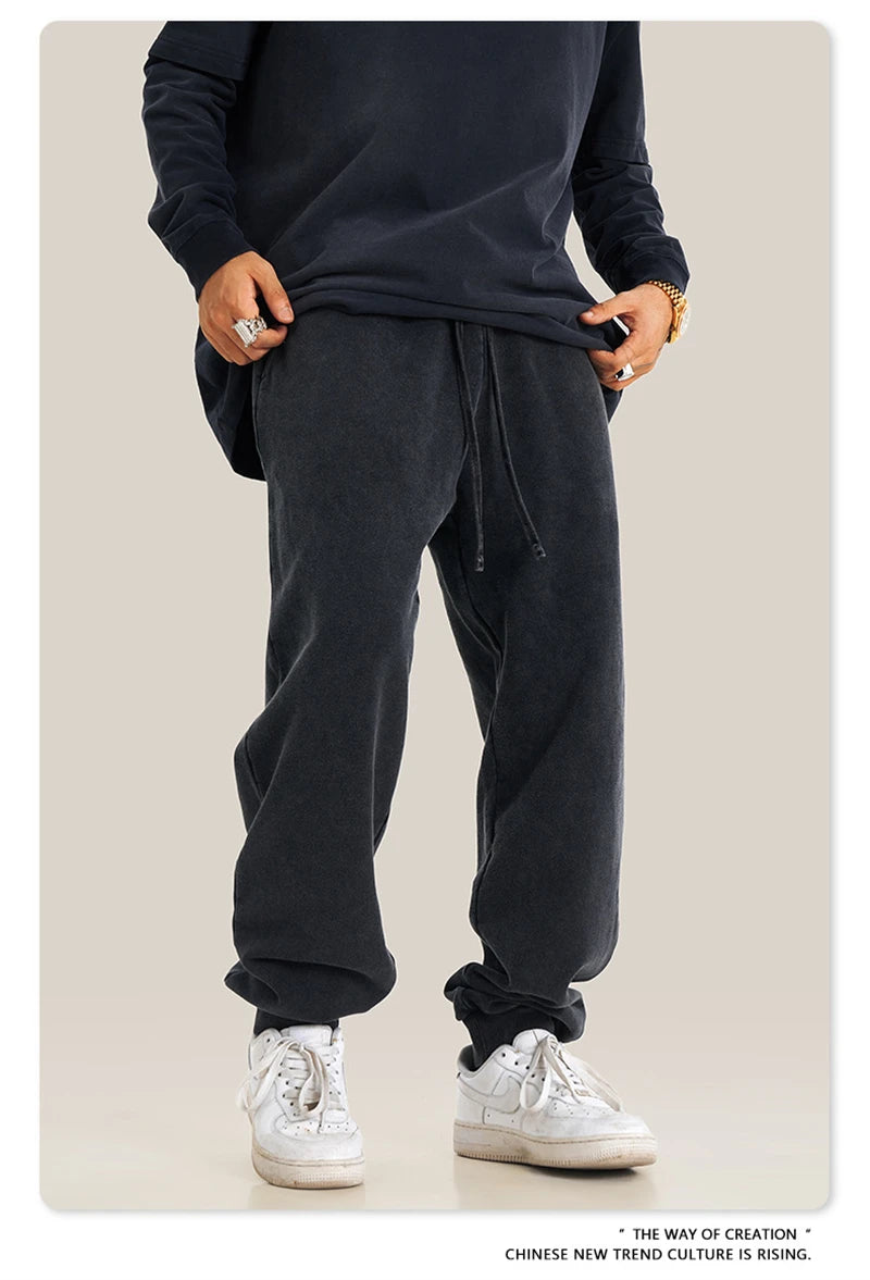 ZODF New Autumn Winter Men Washed 400gsm Sweatpant Unisex Loose Heavyweigh Cotton Sport Joggers Pants Streetwears HY0893