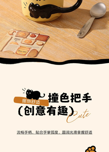 Cat Stacking Mug Creative Cute Cartoon Cat Ceramic Coffee Cup Fun Cat Tail Integrated Handle Cup Couple Water Cup Birthday Gift