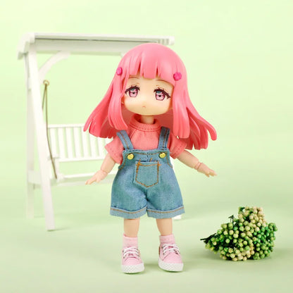 Ob11 Doll Clothes Fashion Tops Jeans Sweatshirt Cool Sleeveless High Neck Sweater Suspenders Shorts For 1/12 Bjd Dolls Accessory