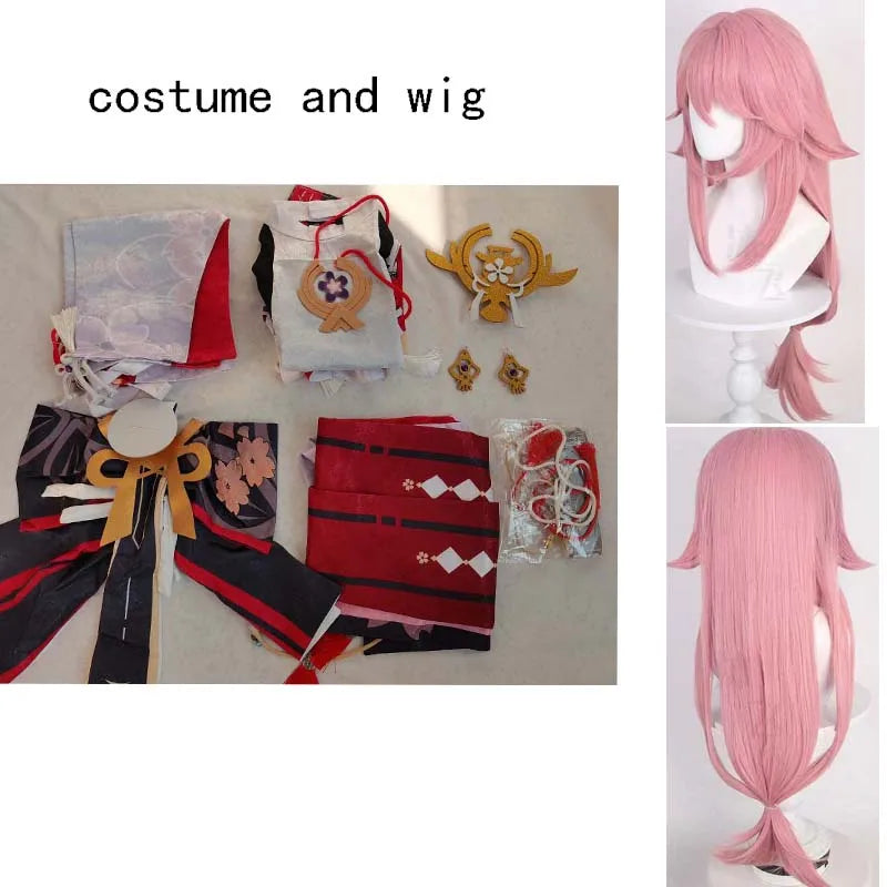 HOMCHEE TRENDS Yaemiko Cosplay Costume Set Adult Cotton Polyester - and Wig / XXL