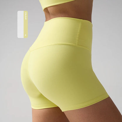 Solid Color Women’s High-Waisted Fitness Yoga Shorts – Quick Dry Breathable for Running & Cycling - Yellow / L