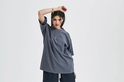 ZODF Fashion Spring Summer Washed Solid T Shirts For Men Loose Unisex 310gsm Cotton Heavy Weight T-Shirt Brand Tops HY0064