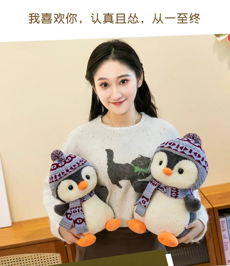 20-35cm Cute Penguin Wear Hat & Scarf Plush Toys Stuffed Animal Penguin Backpack Bags for Kids School Birthday Gift Xmas Decor