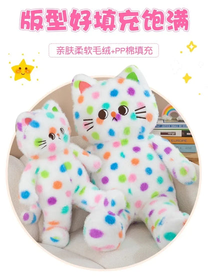 45-80cm Kawaii Wave Point Cat Plush Toy Doll Pillow Cushion Cartoon White Red Large Size Sleeping Plush Doll Gift for Girlfriend