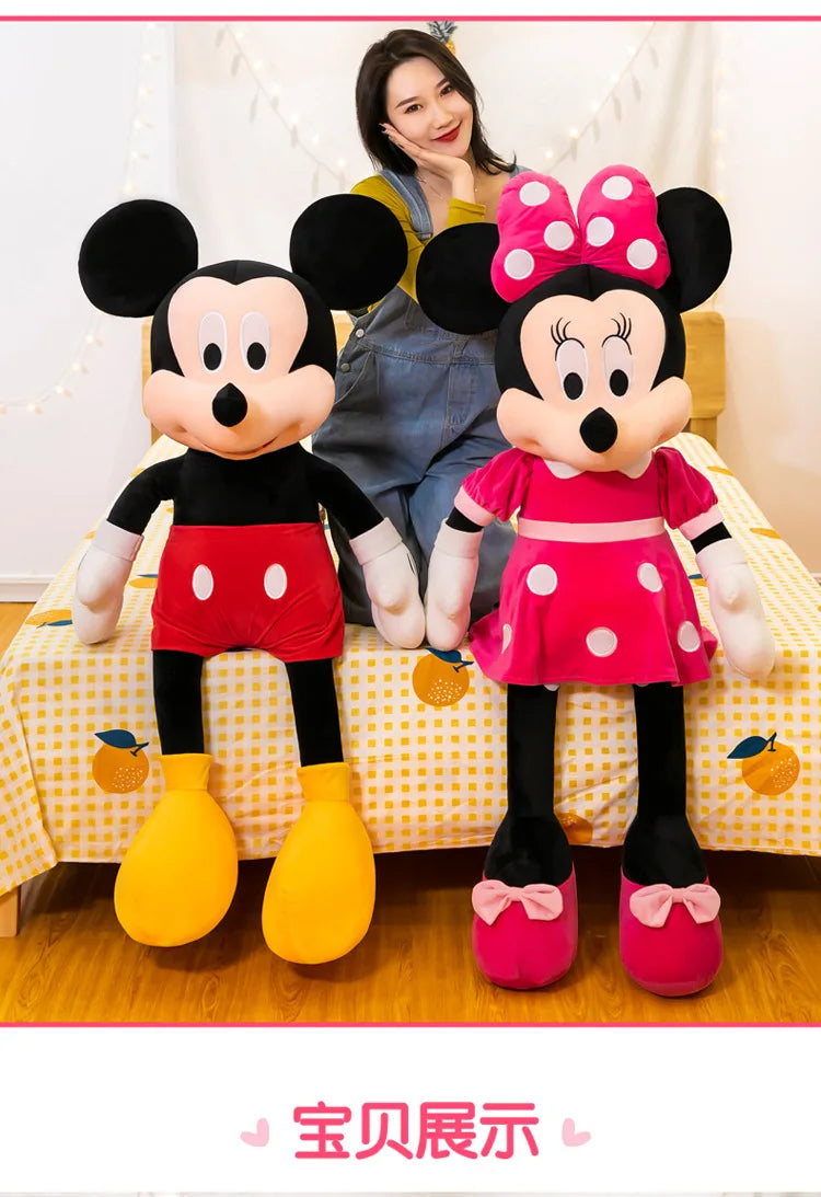 Disney 100cm Plush Mickey Minnie Doll Cartoon Cute Mouse Stuffed Toy for Kids Birthday Christmas Gift Large Hugging Pillow For