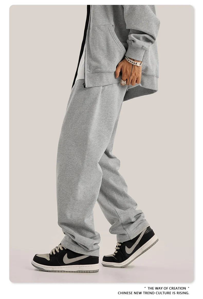 ZODF New 2025 Autumn Men's 445GSM Sweatpants Unisex High Street Soft Knitted Straight Pants Brand Streetwears Tracksuits HY0382