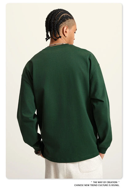 ZODF Autumn Winter 425gsm Long Sleeve T-Shirt American Retro Unisex Loose Heavyweight Basic Cotton T Shirts TEE HY0676