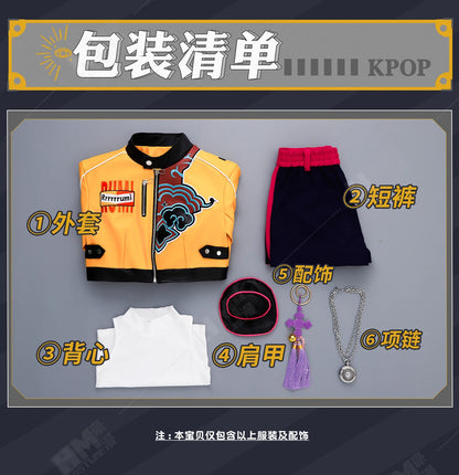 Anime KPop Demon Hunters Rumi Cosplay Costume Wig Yellow Leather Jacket Huntrix Uniform Halloween Party Women Girls Props iCoser