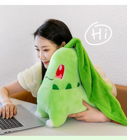 45/60/80cm Big Size Pokemon Chikorita Cartoon Anime Plush Stuffed Doll Room Decoration Plushies Pillow Ornaments Children's Gift