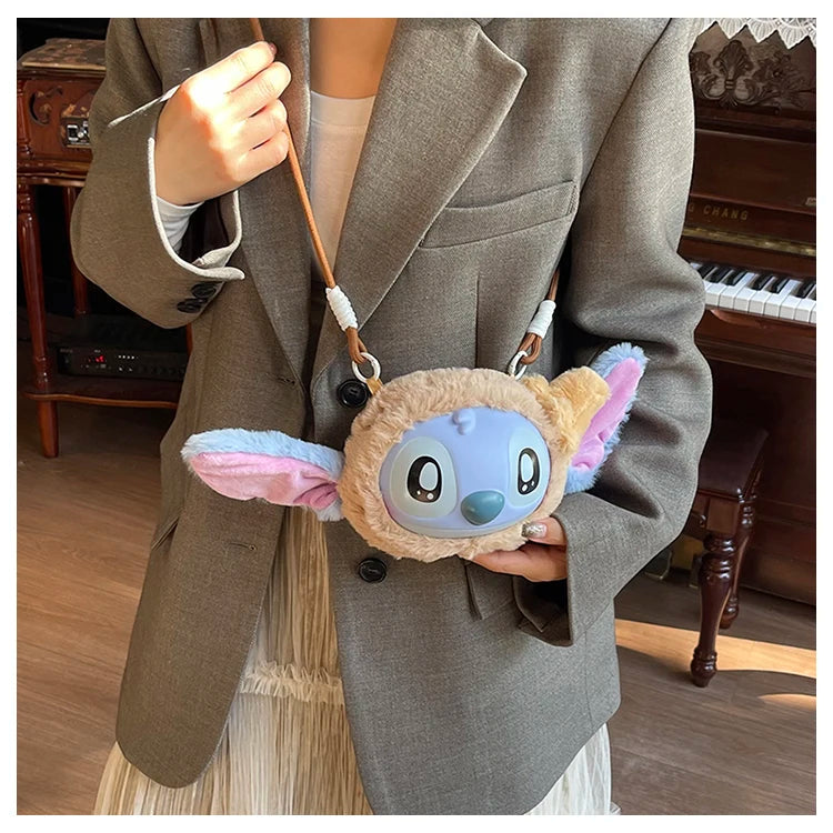 New Disney Stitch Cartoon Plush Backpack Cute Winter Gift For Girls Stuffed Animal Toy Plushie Bag Kids Carry-On Satchel