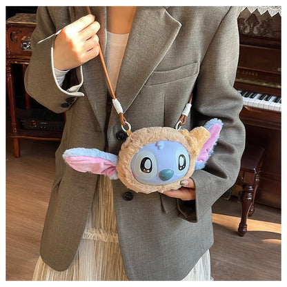 New Disney Stitch Cartoon Plush Backpack Cute Winter Gift For Girls Stuffed Animal Toy Plushie Bag Kids Carry-On Satchel