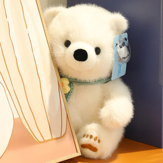 Artificial Fluffy Plush Stuffed Animal Cute White Bear Black White Panda Plushies Kawaii Scarf Decor Polar Bear Toys