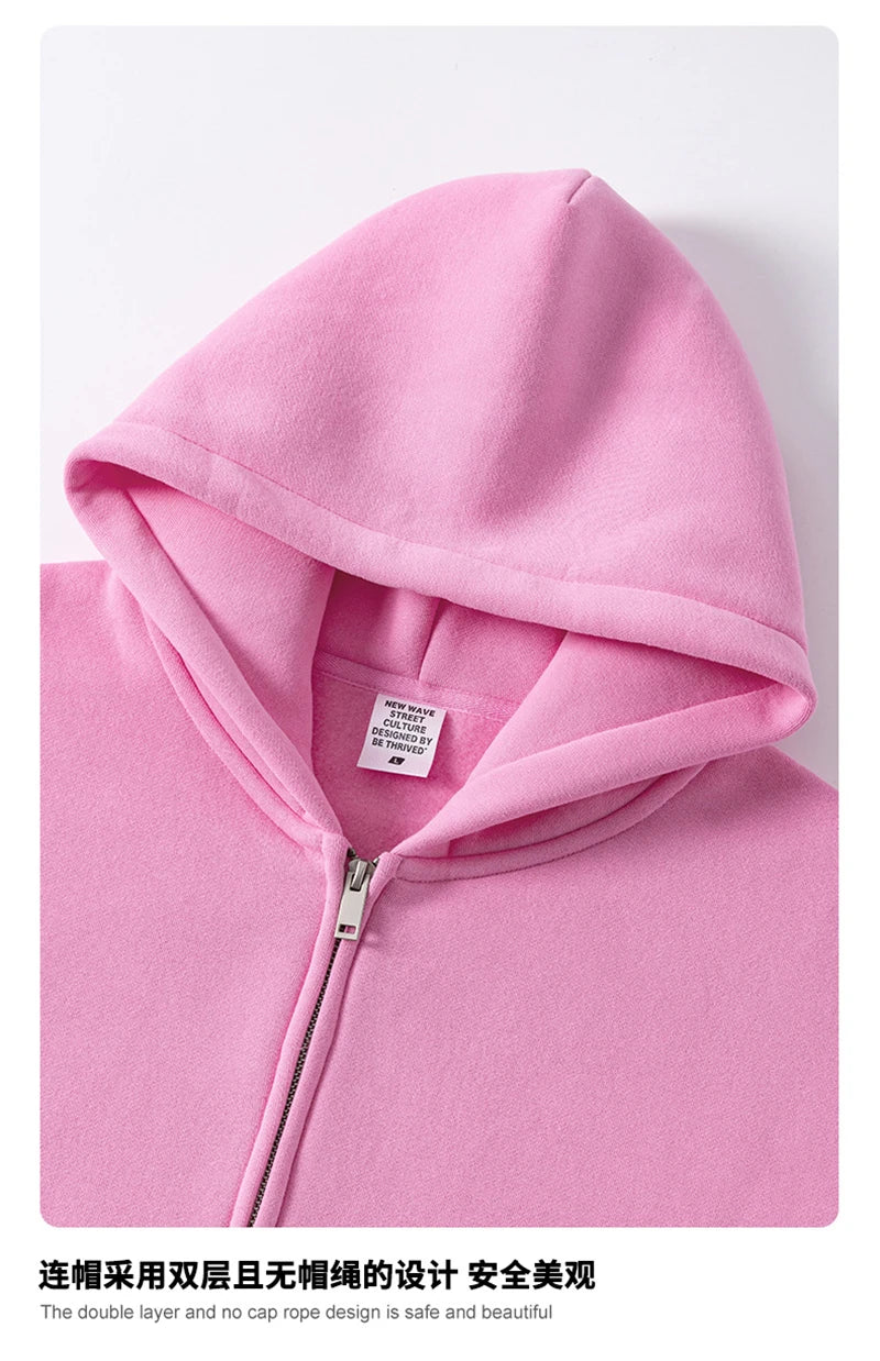 ZODF Fashion Winter 345gsm Boxy Fleece Zipper Hoodie For Men Unisex Cusual Loose Fit Warm Hooded Coat Outwears HY1178