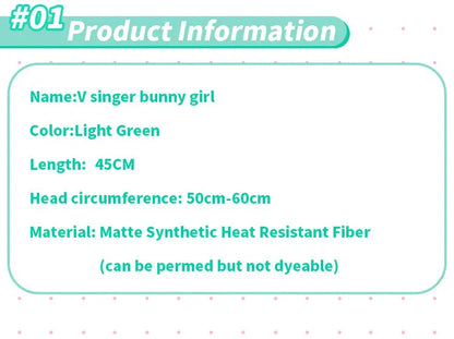 UWOWO V Singerr Mikku Cute Bunny Women Cosplay Wig With Ponytails Light Green Hair 45CM