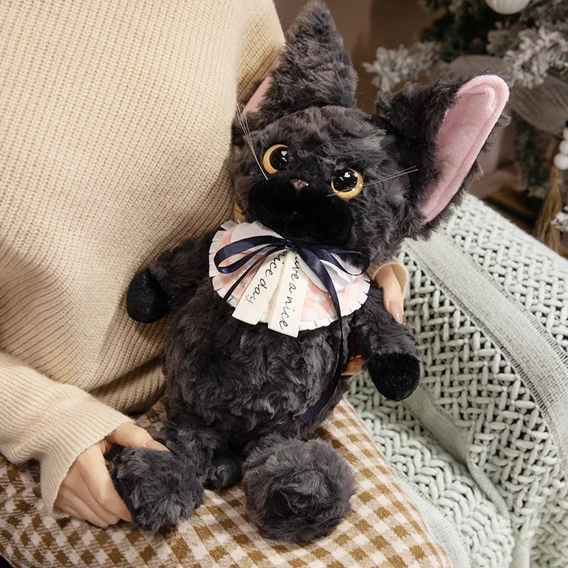 Cartoon Devon Rex cat Plushies Soft Doll Cute White Black Cat with Bowknot Decor Stuffed Toy Sweet Lady Style Kitten For Girl