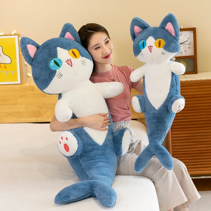 135cm Different Pupil Shark Cat Doll Sleeps with Pillow Girl Sand Sculpture Plush Toy Male Long Striped Leg Clamping Stitch