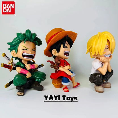 One Piece Anime Figure Sitting Laughing Luffy Action Figures Kawaii Sanji Zoro Figurine Collection Toys Doll Gift Model