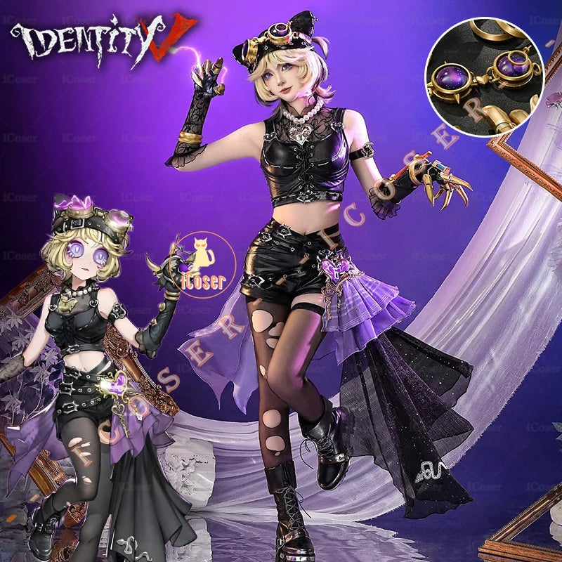 iCoser Identity V Tracy Reznik Lock Core Cosplay Costume Wig Mechanic Headwear Heartlock Metal Props Halloween Party for Women