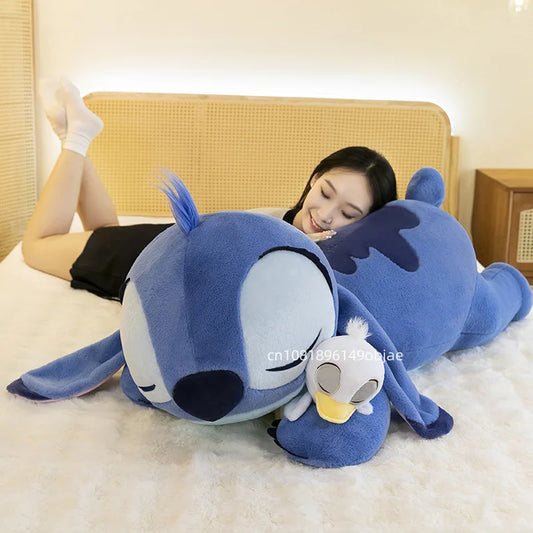 120cm Large Big Size Disney Stitch Holding Duck Anime Plush Stuffed Doll Room Plushies Pillow Ornaments Children's Holiday Gifts