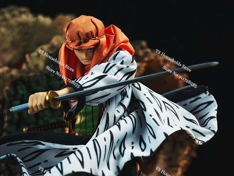 1/12 Anime One Piece Roronoa Zoro Man Soldier Mini Hemline Long Black Green Windbreaker Coat Toys Accessory For 6" Shf Figure