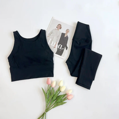 2 Piece Yoga Clothes Women's Gym Yoga Set Strap Cross Back Push Up Sport Bra High Waist Yoga Leggings Sportwear Workout Wear