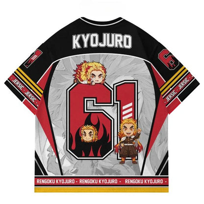 Demon Slayer Kyojuro Rengoku Anime Series Number 61 Jersey Oversize Kpop Baseball Hockey Outfit T-shirt Daily Unisex Tops Tees