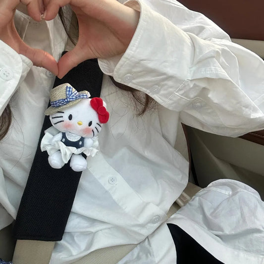 New Sanrio Straw Hat Hellokitty Car Seat Belt Shoulder Protector Cute Anti Pinch Car Safety Protection Cover Girl'S Gift