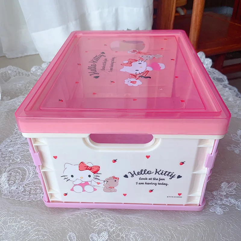 New Sanrio Japanese Cartoon Melody Coolomey Foldable Cosmetic Storage Box Plastic Cover Dust Proof Desktop Cover Sorting Box