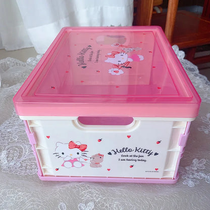 New Sanrio Japanese Cartoon Melody Coolomey Foldable Cosmetic Storage Box Plastic Cover Dust Proof Desktop Cover Sorting Box