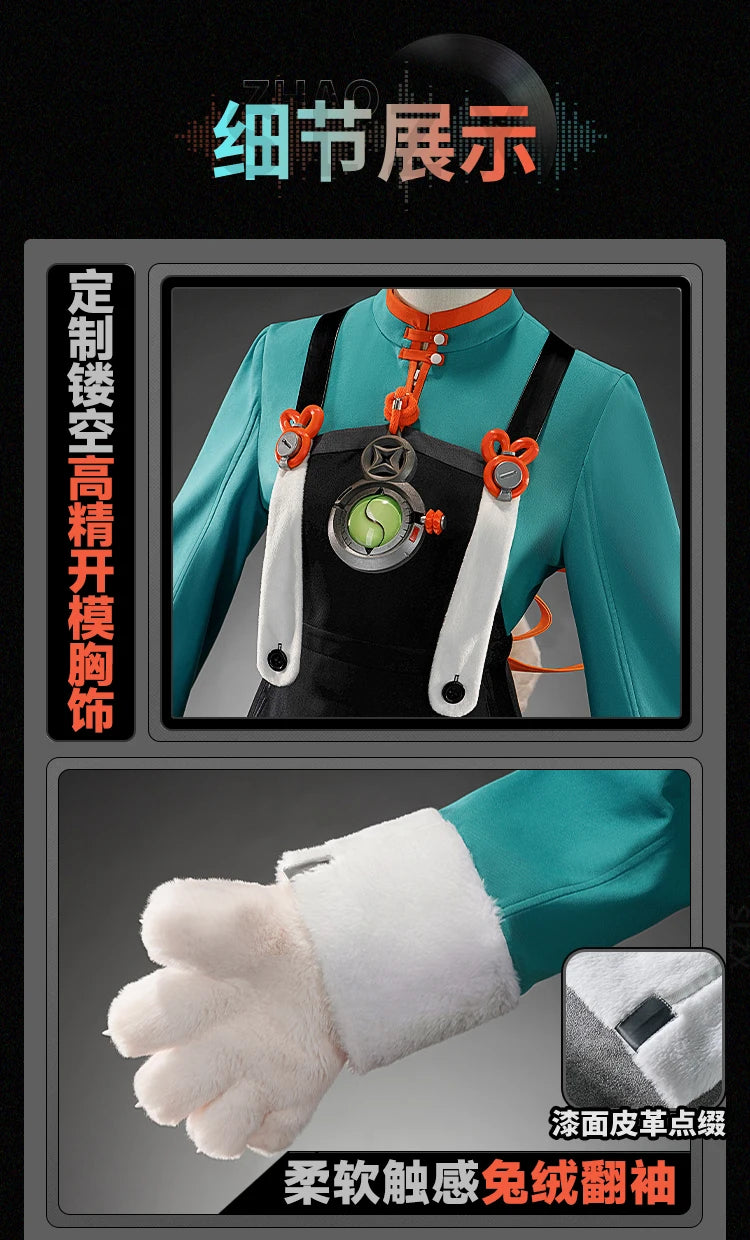 Zenless Zone Zero Zhao Cosplay Costume Wig Dress Uniform Tail Earrings Headwear Rabbit Ear Halloween Party for Women Girls Props