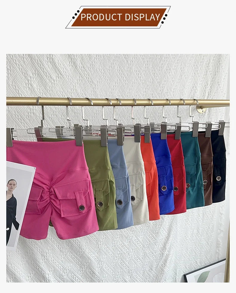 Nude High Waist Peach Butt Sport With Pocket Yoga Shorts Leggings Quick Drying Gym Training  Cycling Outdoor sports Shorts