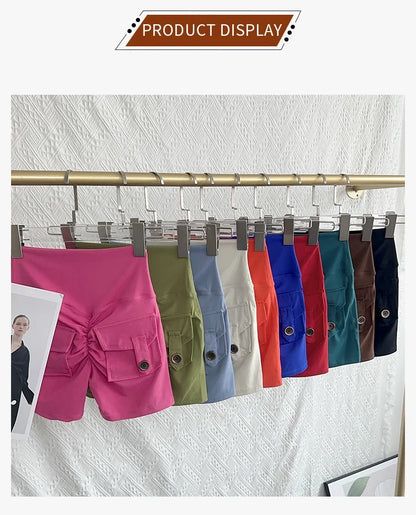 Nude High Waist Peach Butt Sport With Pocket Yoga Shorts Leggings Quick Drying Gym Training  Cycling Outdoor sports Shorts