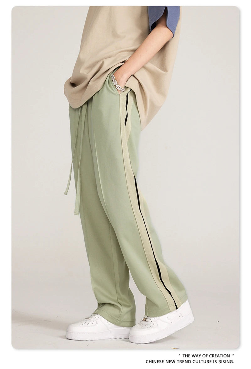 ZODF Spring Summer 275GSM Basic Side Webbing Trousers For Men Unisex American Retro Casual Sports Straight Pants HY0540