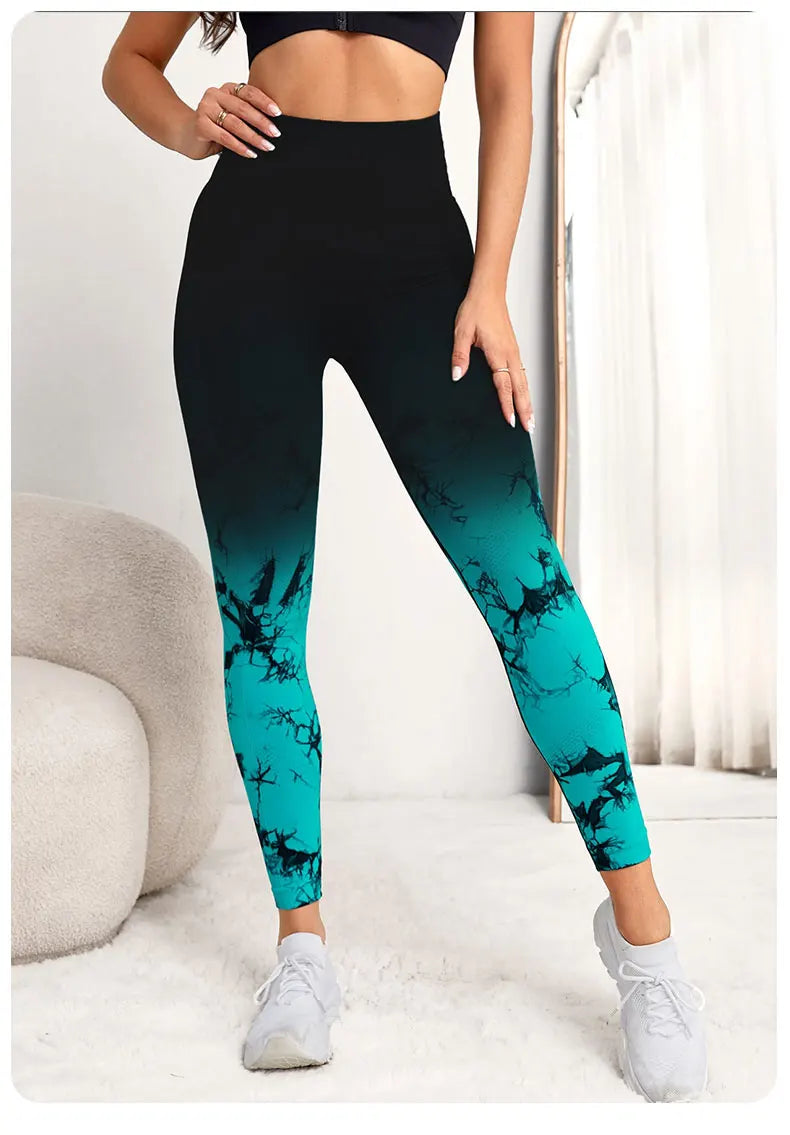 Women’s Seamless High Waist Push-Up Yoga Leggings Scrunch Tie-Dye Sports Fitness Running Joggings - black / S