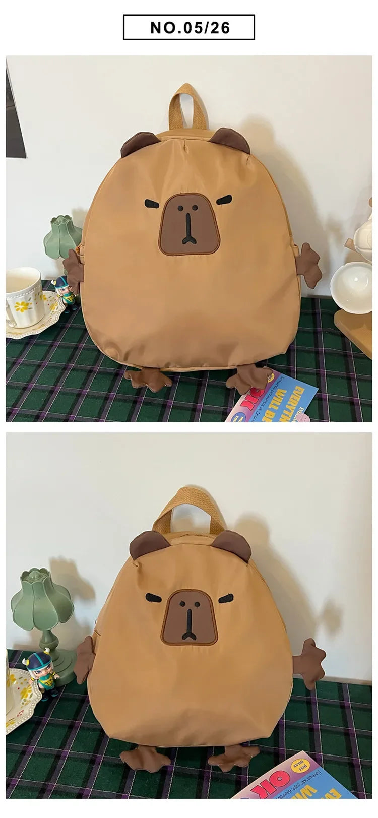 Kawaii Capybara Nylon School Bag Laptop Backpack Cartoon Children's Backpack Travel Casual Book Bags Large Capacity Backpack