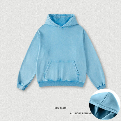 ZODF Retro Men Heavyweight Washed Cotton Hoodies Unisex Loose Thick 420gsm Hooded Sweatshirts Pullovers Coats HY0466