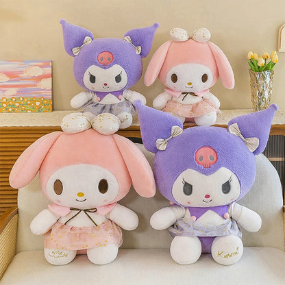 New White Gold Series Kuromi Plush Toy My Melody Sleeping Pillow Cute Stuffed Animal for Kids Birthday Christmas Gift for Girls