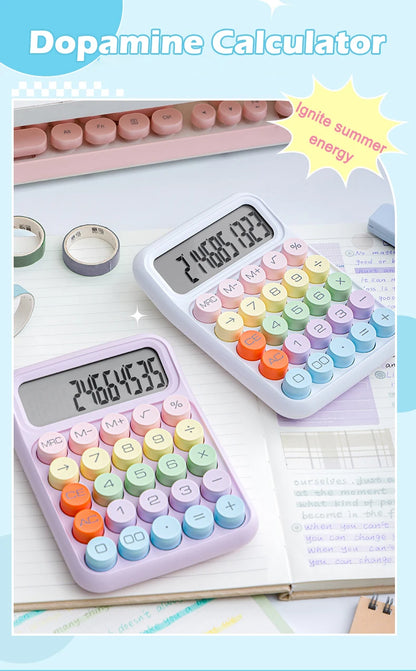 Keyboard Calculator Office 12-digit Mechanical Buttons Calculator Cute Candy Color School Supplies Students/Finance Stationery