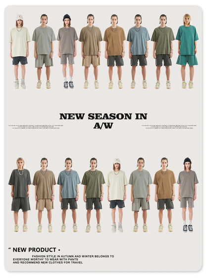 ZODF 2024 Summer Men 200gsm Washed Cotton Solid T Shirts Loose Unisex Male Casual Basic Comfortable T-Shirt Brand Tees HY0254