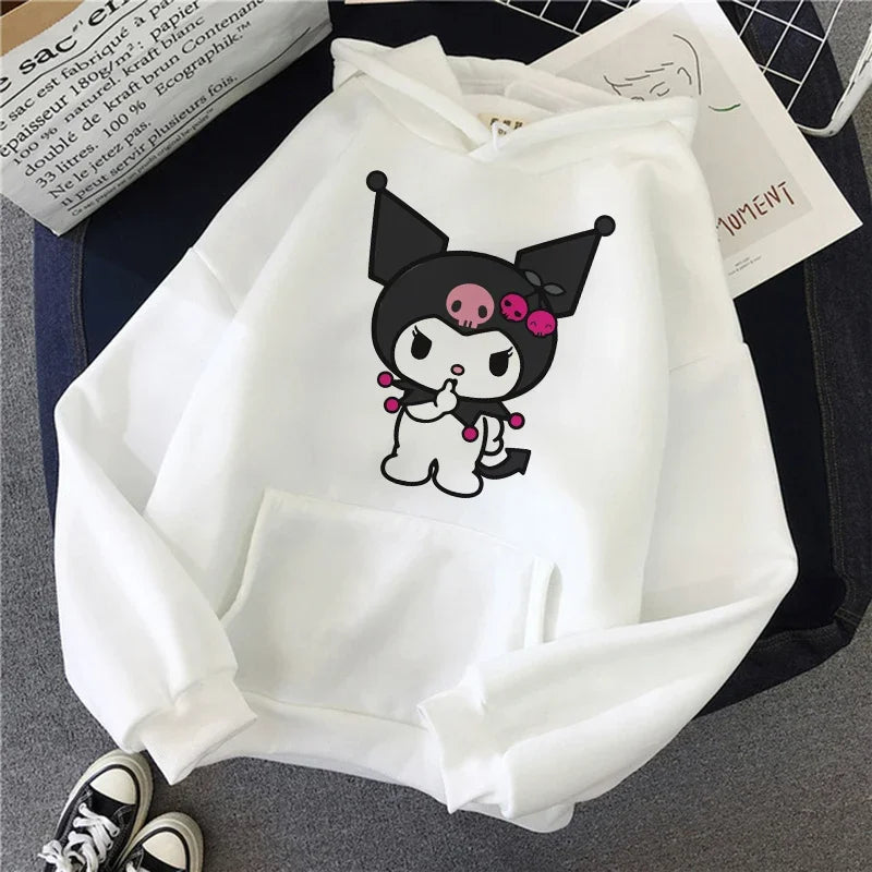 Long Sleeve Y2k Women'S Sweatshirt Luxury Brand Sanrio Kuromi Pattern Print Hoodie Girly Aesthetic Discount Youth Student Tops