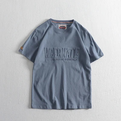 Summer American Retro Short-sleeved O-neck 3D Letter Printed T-shirt Men's Fashion Simple 100% Cotton Washed Casual Sport Tops