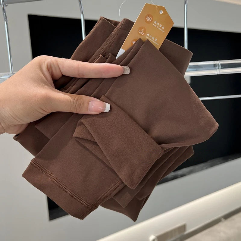 2025 Winter Warm High Waist Seamless Women’s Fitness Yoga Leggings Tight Running Trousers - Chestnut / M