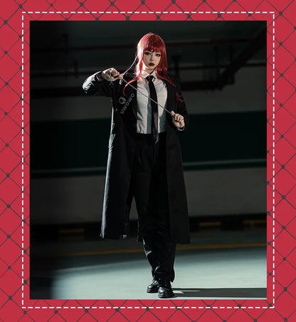 UWOWO Makimaa Cosplay Anime Makimaa Cosplay Costume Black Trench Shirt Tie Pants Men Women Suit Uniform