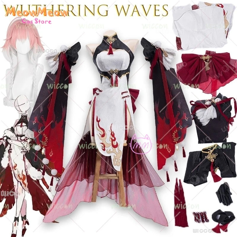 Wuthering Waves Changli LiaoYunJinHuang Cosplay Set Polyester - suit wig / XXL