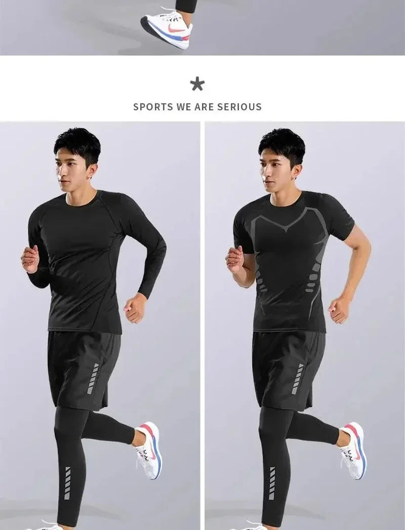 Men’s Fitness Running Set Tight-Fit Quick-Dry Sportswear for Autumn Night Runs Training and Cycling Gear