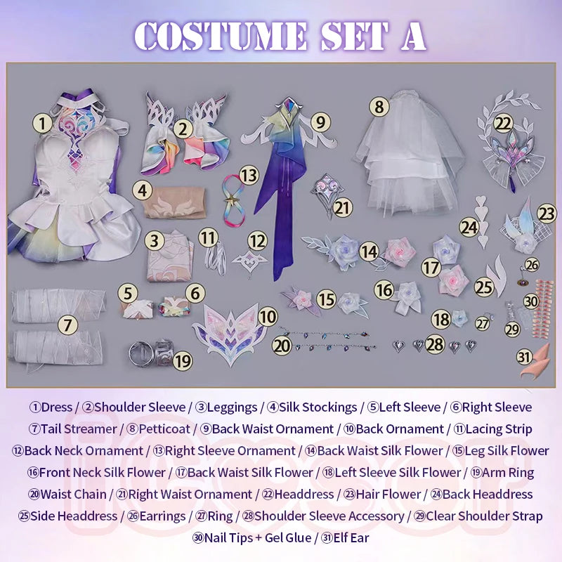 Honkai Star Rail Cyrene Cosplay Costume Wig Dress New Skin Uniform Metal Accessory Elysia Amphoreus Halloween Party Women Girls